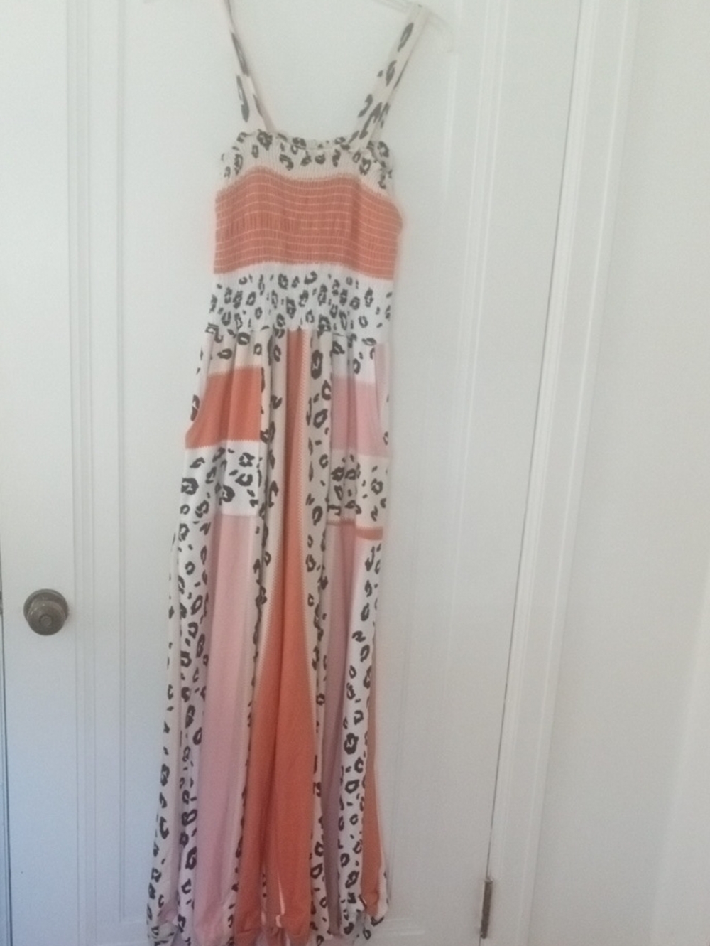 women med sleeveless romper, wide leg, leopard print orange pink
